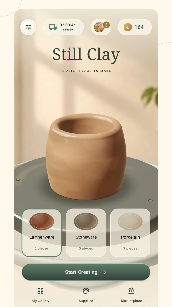 Still Clay's Android studio, with a clay vessel on the wheel and earthenware, stoneware and porcelain to choose from.